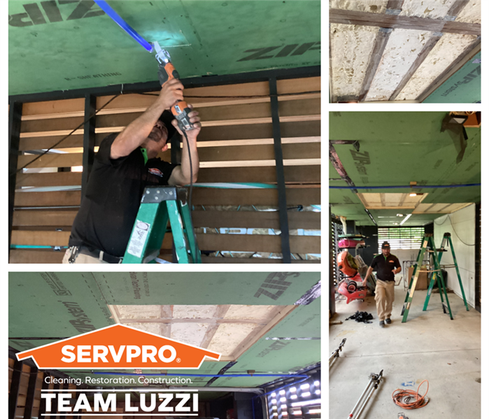 Multiple pictures of SERVPRO Employees working on a construction site